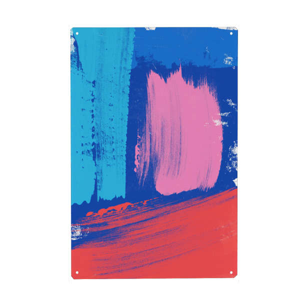 Metall Poster "Abstrakte Pinselstriche Blau Pink" artboxONE - Abstrakt - Pinsel,Brush,Abstrakt,Lebendig,Frech,Acrylic,Expressiv,Farbe - Blechschild