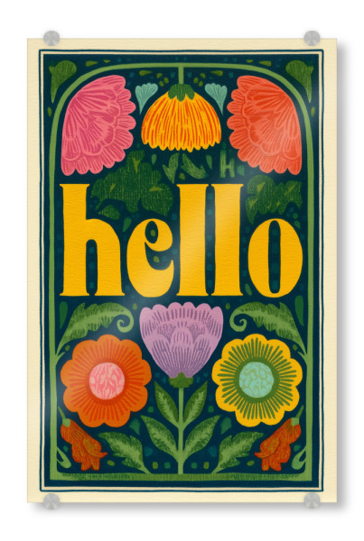 Acrylglasbild "Ein Hallo voller Blüten" artboxONE - Typografie,Natur,Floral