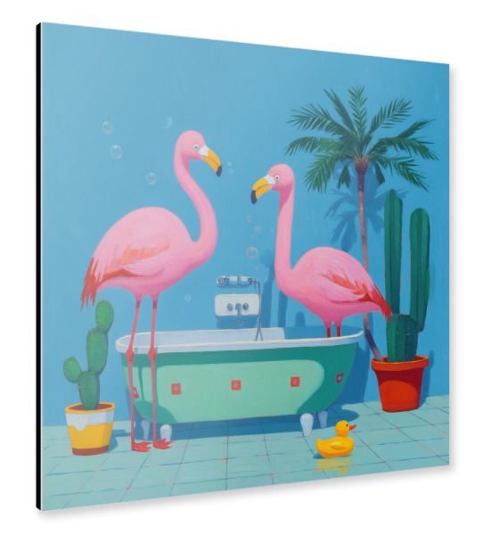 Alu-Dibond "Flamingos im Badezimmerparadies" 30x30 cm artboxONE