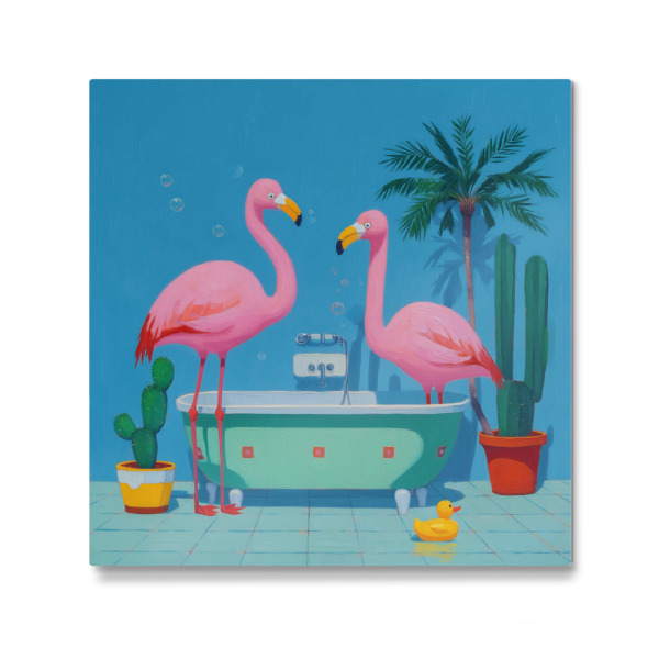 Galerie-Print "Flamingos im Badezimmerparadies" 30x30 cm artboxONE