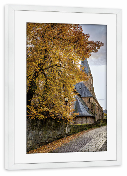 Poster mit Rahmen weiß "Herbst in Marburg" artboxONE - Architektur - Marburg,Hessen,Historisch,Fachwerkhaus,Stadt,Marburg an der lahn,Haus