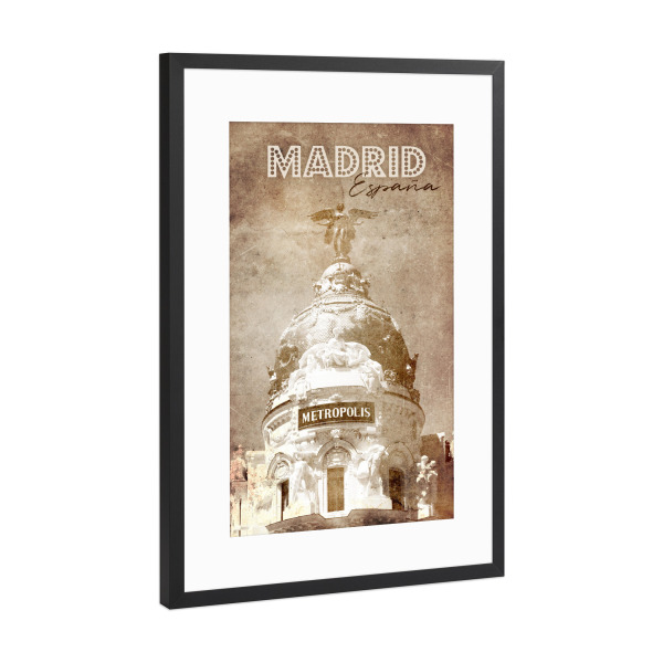 Poster mit Rahmen Schwarz (Metallic) "Madrid Gran Via vintage" artboxONE - Städte,Reise,Architektur,Reise / Länder