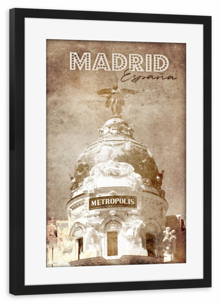 Poster mit Rahmen schwarz "Madrid Gran Via vintage" artboxONE - Städte,Reise,Architektur,Reise / Länder