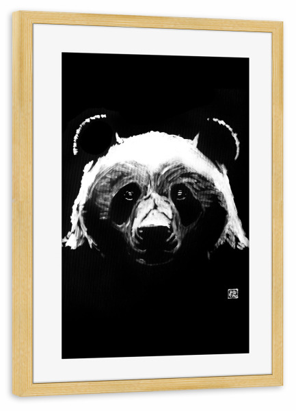 Poster mit Rahmen kiefer "Black panda" artboxONE - Tiere,Schwarzweiß,Reise / Asien - Panda,Sumie,Japan,Schwarzweiß