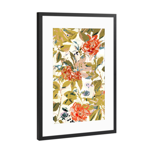 Poster mit Rahmen Schwarz (Metallic) "Summer Softens Ochre & Coral" artboxONE - Floral,Abstrakt