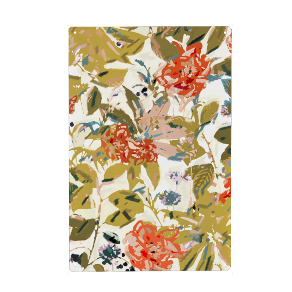 Metall Poster "Summer Softens Ochre & Coral" artboxONE - Floral,Abstrakt - Blumen,Botanisch,Vintage,Garten,Blüte,Pflanzen,Sommer,Malerei