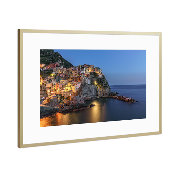 Poster mit Rahmen Gold "Sonnenuntergang Cinque Terre" artboxONE - Reise,Architektur,Reise / Länder