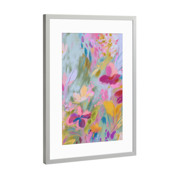 Poster mit Rahmen Silber "Zarter Blütenrausch" artboxONE - Natur,Floral,Abstrakt