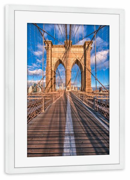 Poster mit Rahmen weiß "Brooklyn Bridge Manhattan" artboxONE - Städte,Städte / New York,Architektur,Reise / Länder