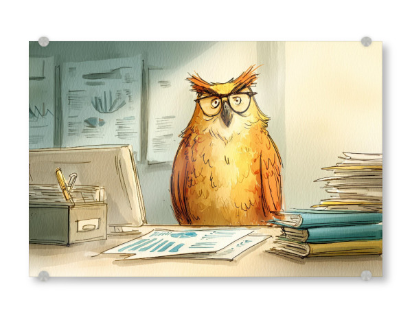 Acrylglasbild "The Office Owl" artboxONE - Tiere,Comic,Fiktion,Lustig