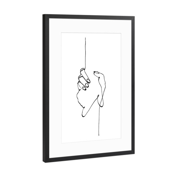 Poster mit Rahmen Schwarz (Metallic) "Line ARt // Helping hands" artboxONE - Schwarzweiß,Liebe