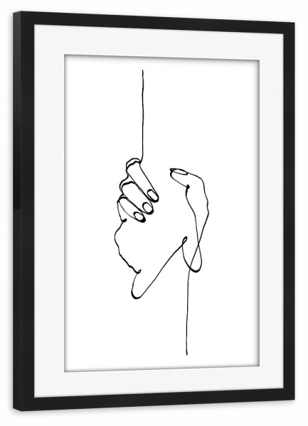 Poster mit Rahmen schwarz "Line ARt // Helping hands" artboxONE - Schwarzweiß,Liebe