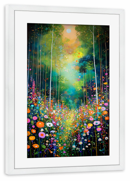 Poster mit Rahmen weiß "Waldblumen J (matart)" artboxONE - Natur - Blumen,Forest,Nacht,Natur,Modern,Kunst,Gustav klimt,Klimt
