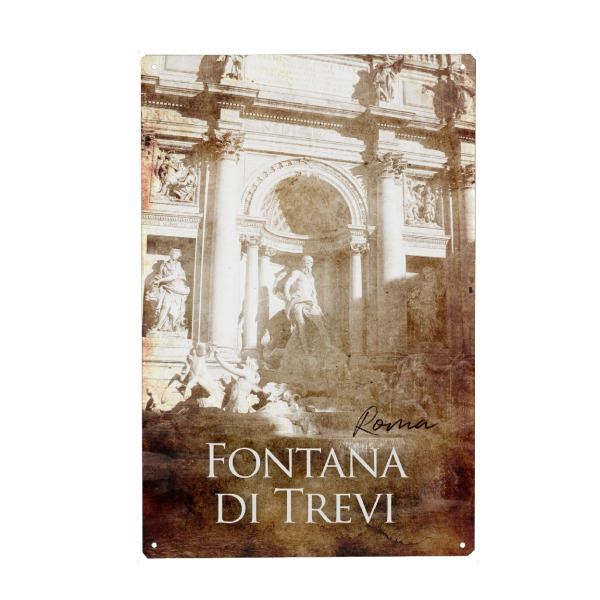 Metall Poster "Trevibrunnen retro" artboxONE - Typografie,Reise,Architektur,Reise / Länder,Städte / Rom