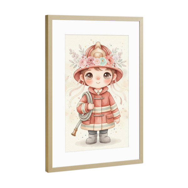 Poster mit Rahmen Gold "Feuerwehr Kind" artboxONE - Für Kinder,Menschen,Automobile