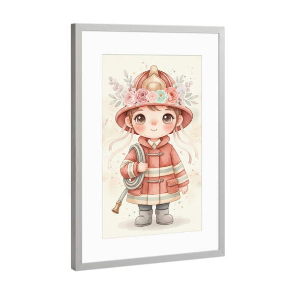 Poster mit Rahmen Silber "Feuerwehr Kind" artboxONE - Für Kinder,Menschen,Automobile