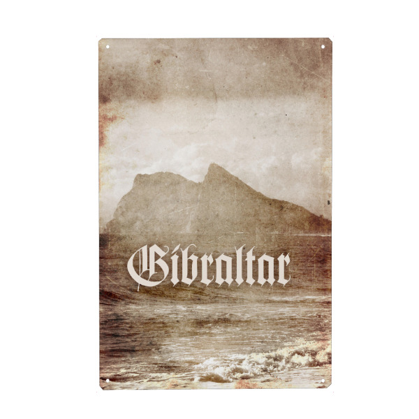 Metall Poster "Gibraltar retro" artboxONE - Typografie,Reise / Strand und Meer,Reise / Länder