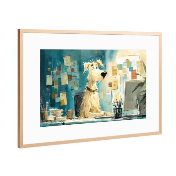 Poster mit Rahmen Kupfer "The Office Dog" artboxONE - Tiere,Comic,Fiktion,Lustig