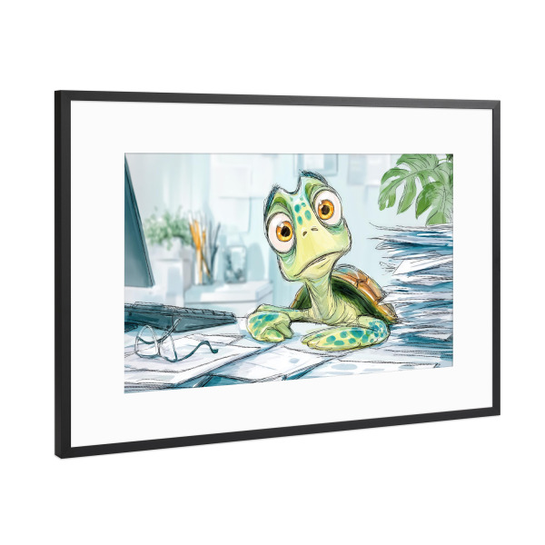 Poster mit Rahmen Schwarz (Metallic) "The Office Turtle" artboxONE - Tiere,Comic,Fiktion,Lustig