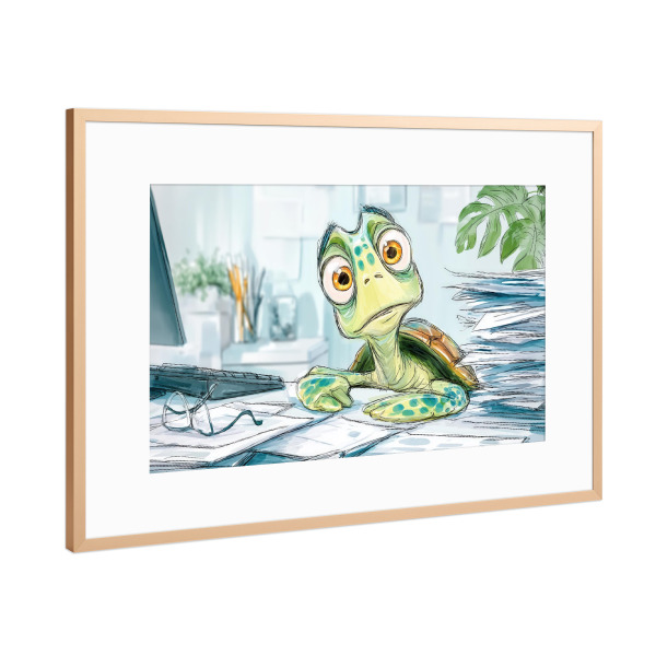 Poster mit Rahmen Kupfer "The Office Turtle" artboxONE - Tiere,Comic,Fiktion,Lustig