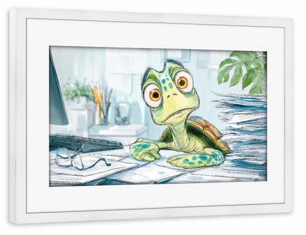 Poster mit Rahmen weiß "The Office Turtle" artboxONE - Tiere,Comic,Fiktion,Lustig
