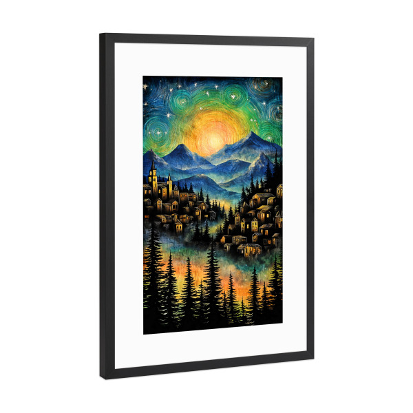Poster mit Rahmen Schwarz (Metallic) "Landschaft B, s. Van Gogh (matart)" artboxONE - Natur