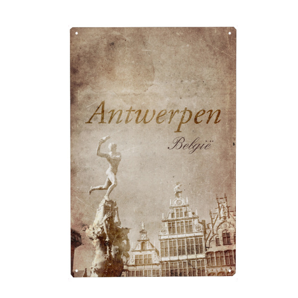 Holzbild "Antwerpen retro travel" artboxONE - Städte,Typografie,Reise,Reise / Länder