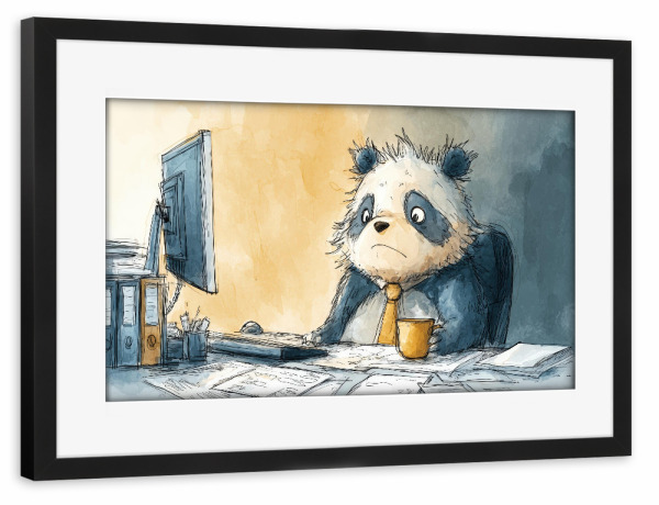 Poster mit Rahmen schwarz "The Office Panda" artboxONE - Tiere,Comic,Fiktion,Lustig