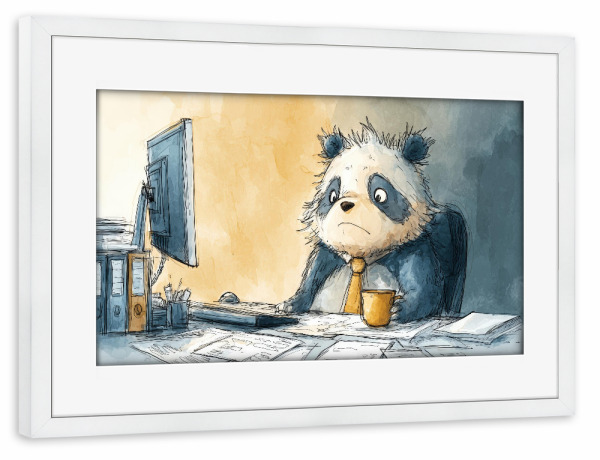 Poster mit Rahmen weiß "The Office Panda" artboxONE - Tiere,Comic,Fiktion,Lustig