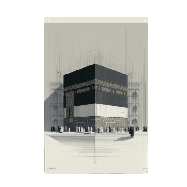 Metall Poster "Mecca, Drawn to the Center" artboxONE - Reise,Menschen,Schwarzweiß,Architektur,Geometrie