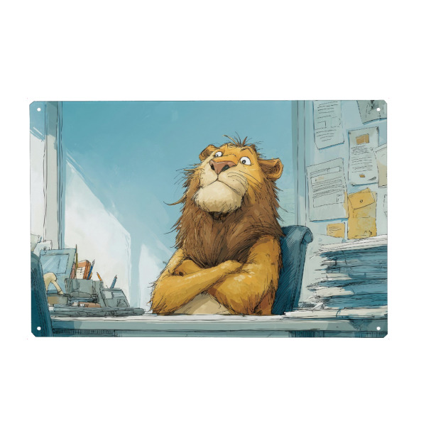 Metall Poster "The Office Lion" artboxONE - Tiere,Comic,Fiktion,Lustig