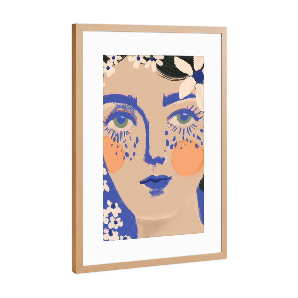 Poster mit Rahmen Kupfer "Blue Bloom" artboxONE - Floral,Menschen,Für Mama - Frau,Portrait,Illustration,Augen,Floral,Blume,Blumen,Dekorativ