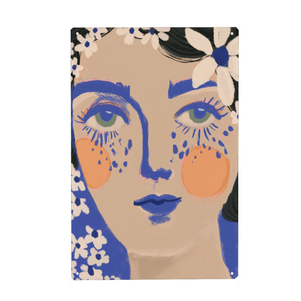 Holzbild "Blue Bloom" artboxONE - Floral,Menschen,Für Mama - Frau,Portrait,Illustration,Augen,Floral,Blume,Blumen,Dekorativ