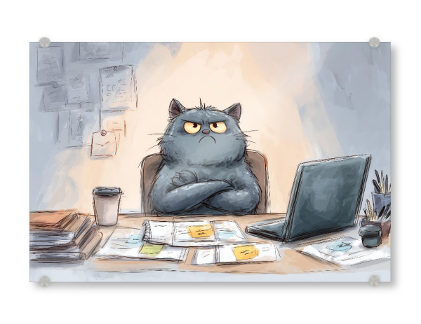 Acrylglasbild "The Office Cat" artboxONE - Tiere,Comic,Fiktion,Lustig