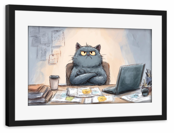 Poster mit Rahmen schwarz "The Office Cat" artboxONE - Tiere,Comic,Fiktion,Lustig