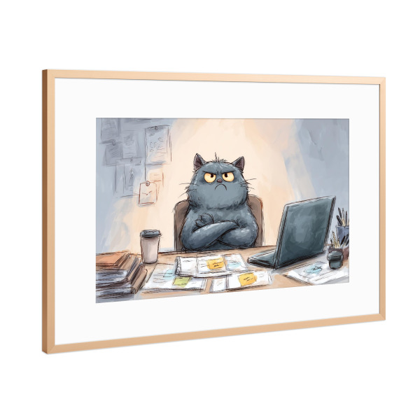 Poster mit Rahmen Kupfer "The Office Cat" artboxONE - Tiere,Comic,Fiktion,Lustig