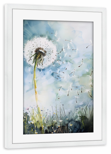 Poster mit Rahmen weiß "Löwenzahnhimmel" artboxONE - Natur,Floral - Löwenzahn,Löwenzahnkunst,Löwenzahnblume,Blumen,Blume,Blumen,Botanisch