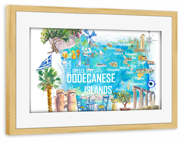 Poster mit Rahmen kiefer "Dodekanes Inseln" artboxONE - Reise,Reise / Strand und Meer,Kartografie