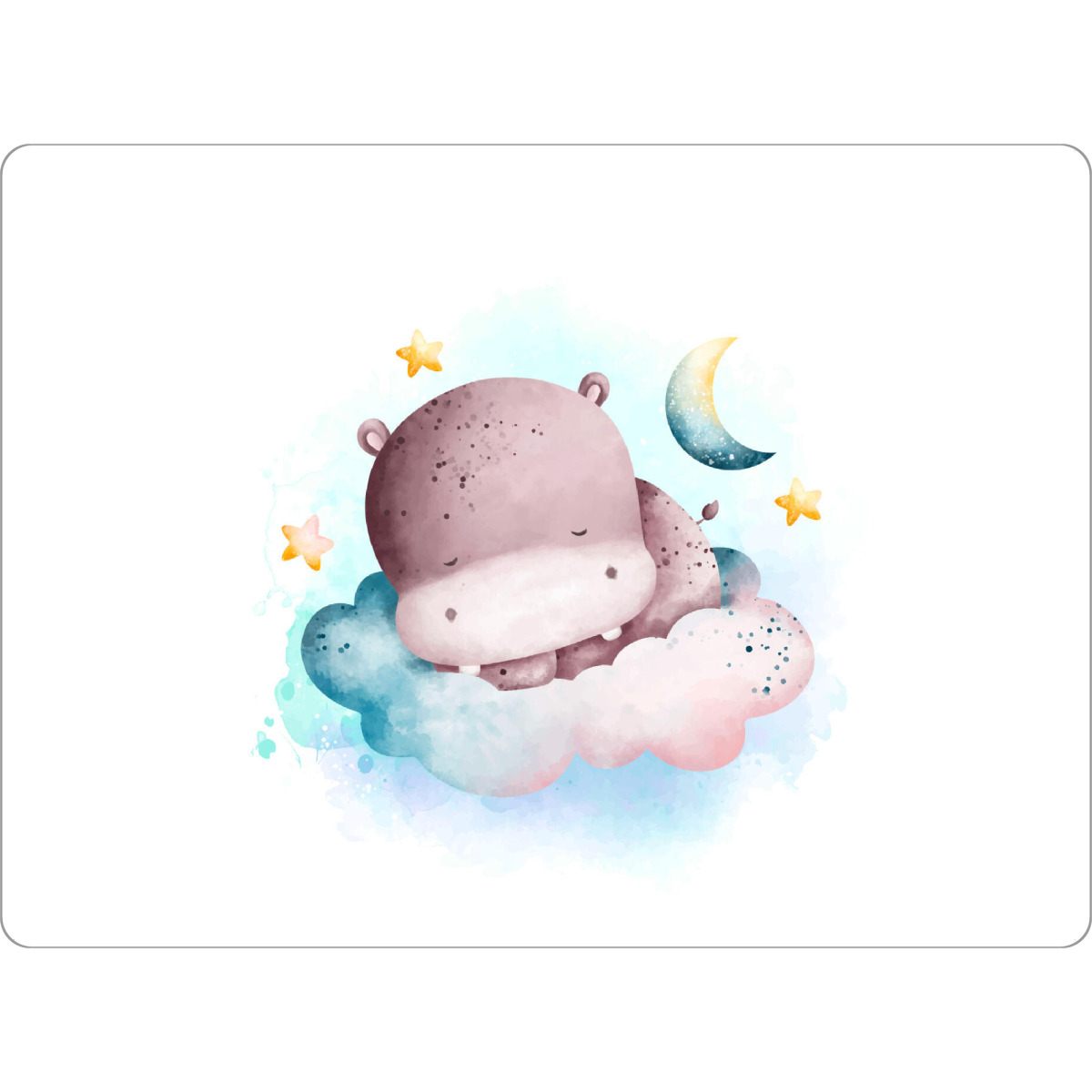 Tischset "Schlafendes Nilpferd" artboxONE - Für Kinder,Tiere,Abstrakt - Nilpferd,Wolke,Sterne,Mond,Niedlich,Cartoon,Schlafend,Verträumt,Pastell,Himmel