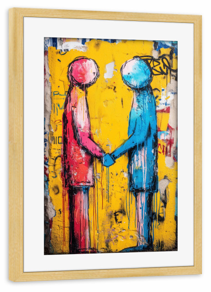 Poster mit Rahmen kiefer "Zwischen uns" artboxONE - Abstrakt,Menschen,Streetart