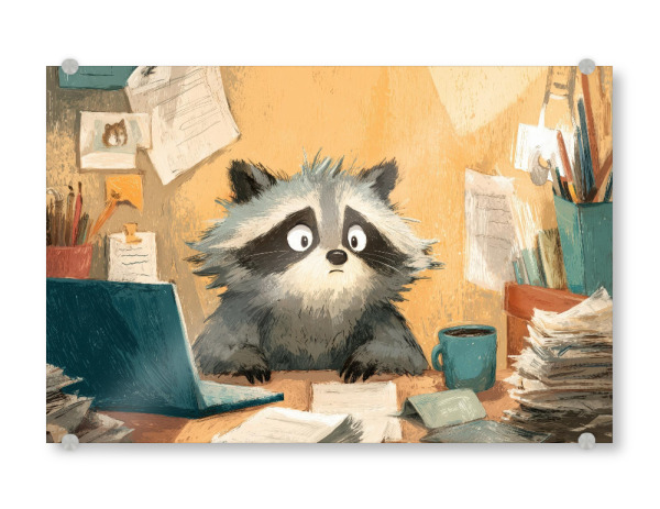 Acrylglasbild "The Office Raccoon" artboxONE - Tiere,Comic,Fiktion,Lustig