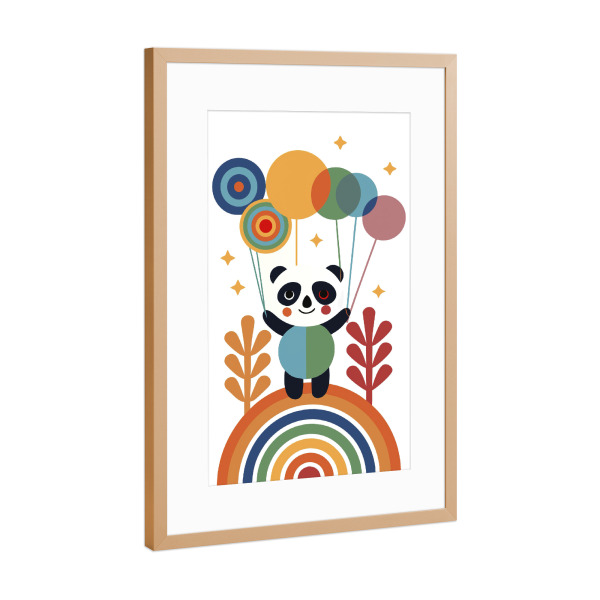 Poster mit Rahmen Kupfer "Panda mit bunten Luftballons" artboxONE - Für Kinder,Tiere