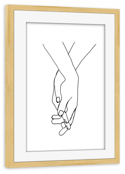 Poster mit Rahmen kiefer "Line Art // Partners" artboxONE - Schwarzweiß,Liebe - Minimal,Oneline,Lineart,Schwarzweiß,Hände,Liebe,Partner,Beziehung