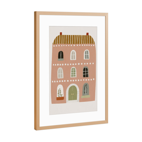 Poster mit Rahmen Kupfer "Friendly House" artboxONE - Für Kinder - Haus,Zuhause,Heim,Fenster,Illustration,Kinderzimmer,Treechild
