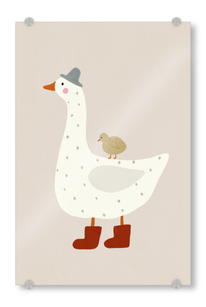 Acrylglasbild "Goose And Gosling" artboxONE - Für Kinder,Tiere - Gans,Gänse,Tiere,Tierbaby,Süss,Lustig,Illustration,Treechild,Zwei,Mama,Kind,Mutter