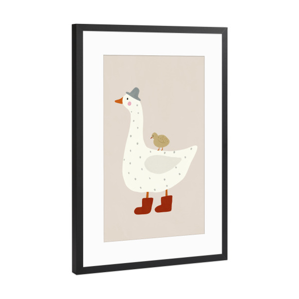 Poster mit Rahmen Schwarz (Metallic) "Goose And Gosling" artboxONE - Für Kinder,Tiere