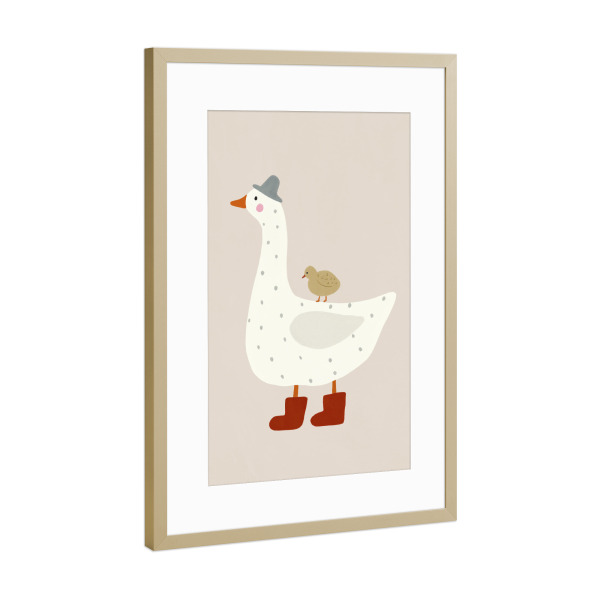 Poster mit Rahmen Gold "Goose And Gosling" artboxONE - Für Kinder,Tiere
