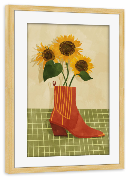 Poster mit Rahmen kiefer "Geblümte Stiefel" artboxONE - Natur,Floral,Abstrakt
