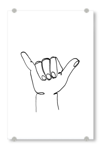 Acrylglasbild "Line Art // Shaka" artboxONE - Schwarzweiß,Für Papa,Männer,Lustig - Shaka,Sport,Surf,Surfen,Wasser,Hand