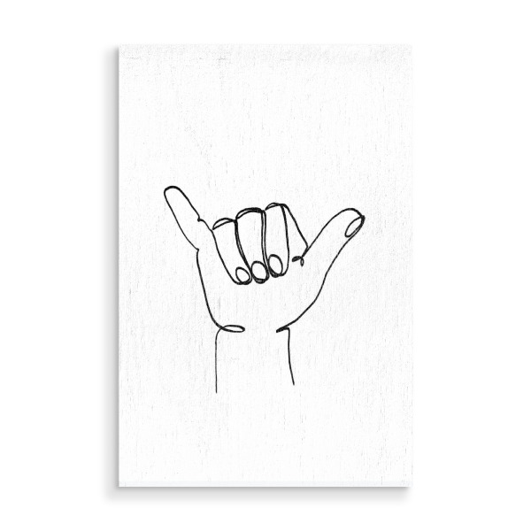 Holzbild "Line Art // Shaka" artboxONE - Schwarzweiß,Für Papa,Männer,Lustig - Shaka,Sport,Surf,Surfen,Wasser,Hand